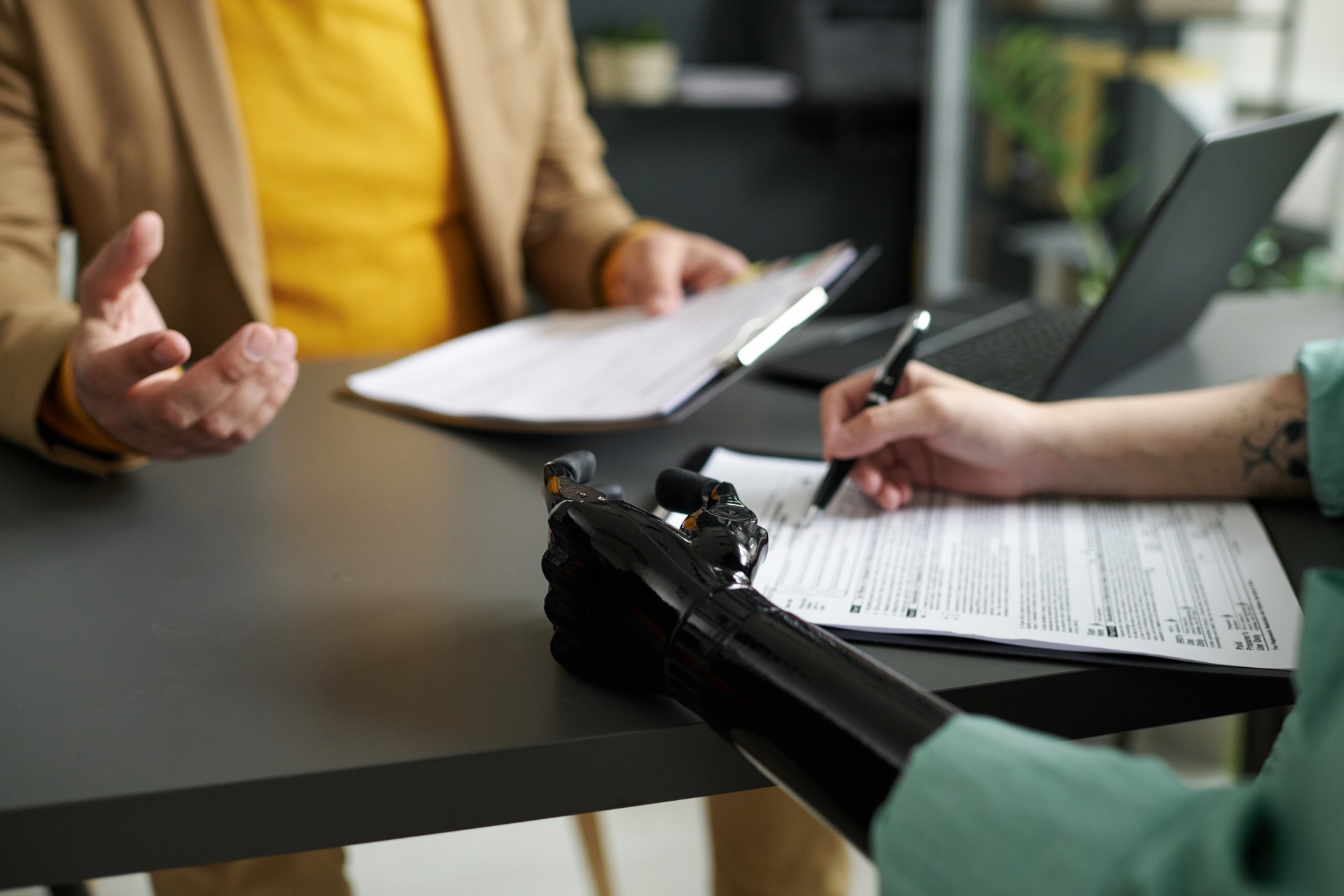 Woman with disability filing medical documents